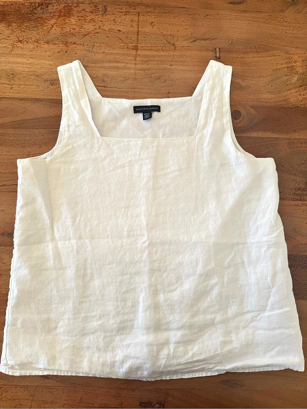Saks Fifth Avenue White Square Neck Linen Tank Top